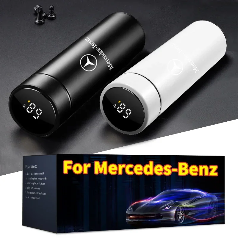 500ml Portable Car Logo Intelligent Stainless Steel Thermos Bottle For Mercedes Benz AMG A B C E G R S CES CLA CLG CLK CLS Class