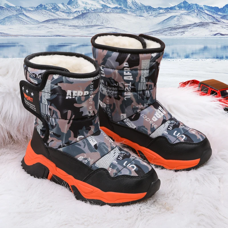 New Kids Winter Snow Boots Waterproof Non-slip Warm Fleece Lined Children Ankle Boots Outdoor Boys Girls Snow Boot 31-39