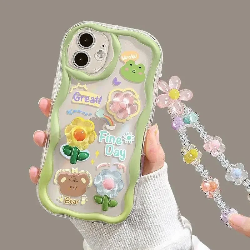 ثلاثية الأبعاد الوردي زهرة سلسلة هواتف حافظة شفافة لهاتف سامسونج جالاكسي S22 S23 S24 S25 الترا زائد S23FE S24FE A56 A16 A55 A35 A54 A53 A15 5G