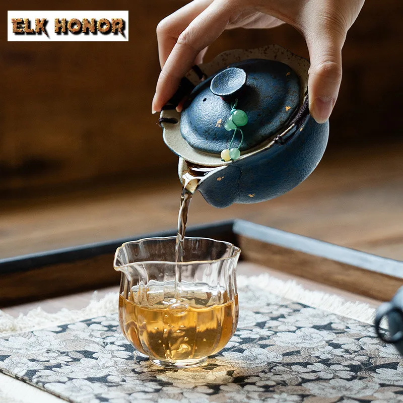 200ml Lapis Blue Sprinkled Gold Hand Grab Teapot Elegant Tea Infuser Pot Tea Brewing Kettle With Ball Hole For Tea Decoration