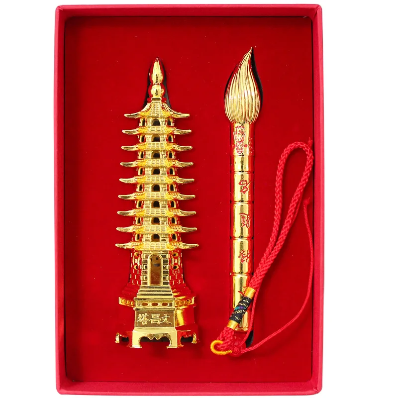 

Hina Wenchang Pagoda Tower and Pen Crafts Statue Souvenir Feng Shui Zinc Alloy 3D Model Home Decoration Metal Handicraft