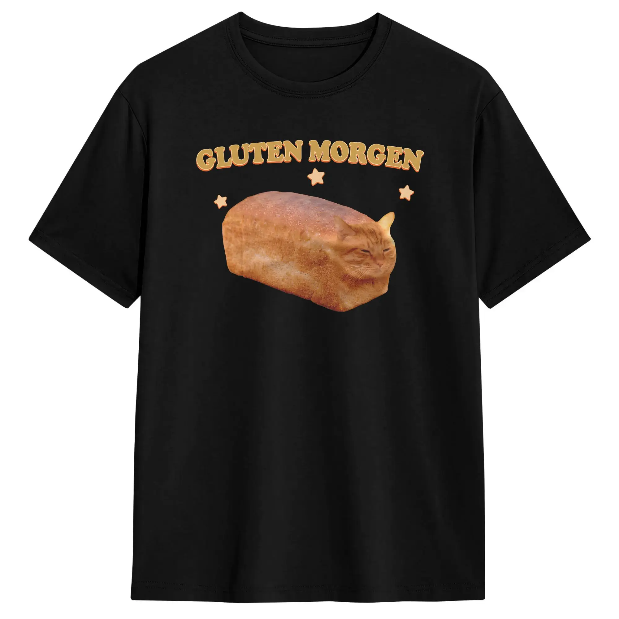 Gluten Morgen Bread Cat Meme T-Shirt Summer  100 Cotton T Shirts For Adult Custom Logo Tshirt Short Sleeve Y2K Funny Top Tees