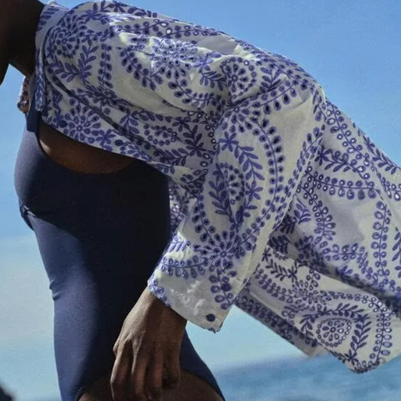 Elegancki długi rękaw, kwiatowy wzór, uniwersalny, damski, wiosna 2025, włókno poliestrowe 100%, casualowy, biznesowy.