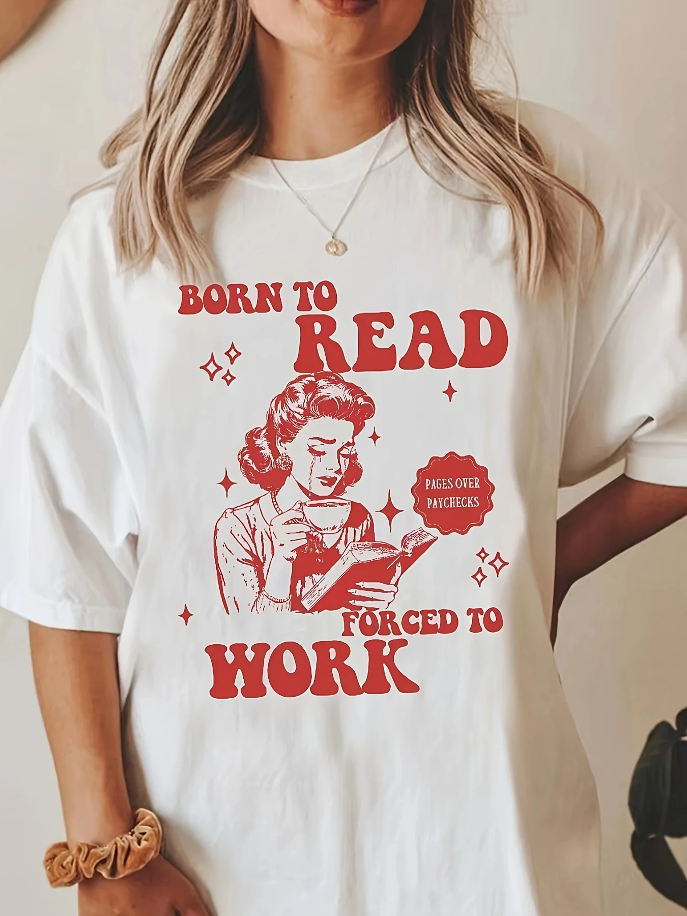 100% Cotton Funny Design Born To Read Women's Casual T-Shirt 