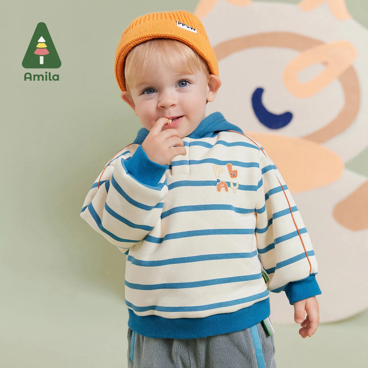 

Amila Baby Boy Hoodie 2024 Winter New Multicolour Hooded Soft Cosy Color Blocking Warm Baby Clothing