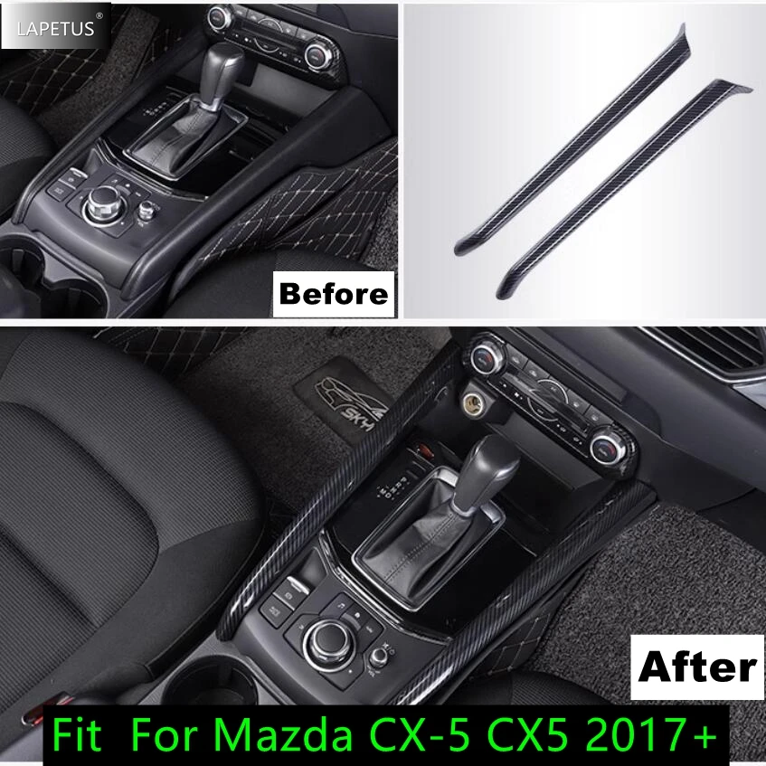 

ABS Auto Central Control Shift Gear Box Decor Panel Stripes Cover Trim For Mazda CX-5 CX5 2017 - 2024 Carbon Fiber Accessories