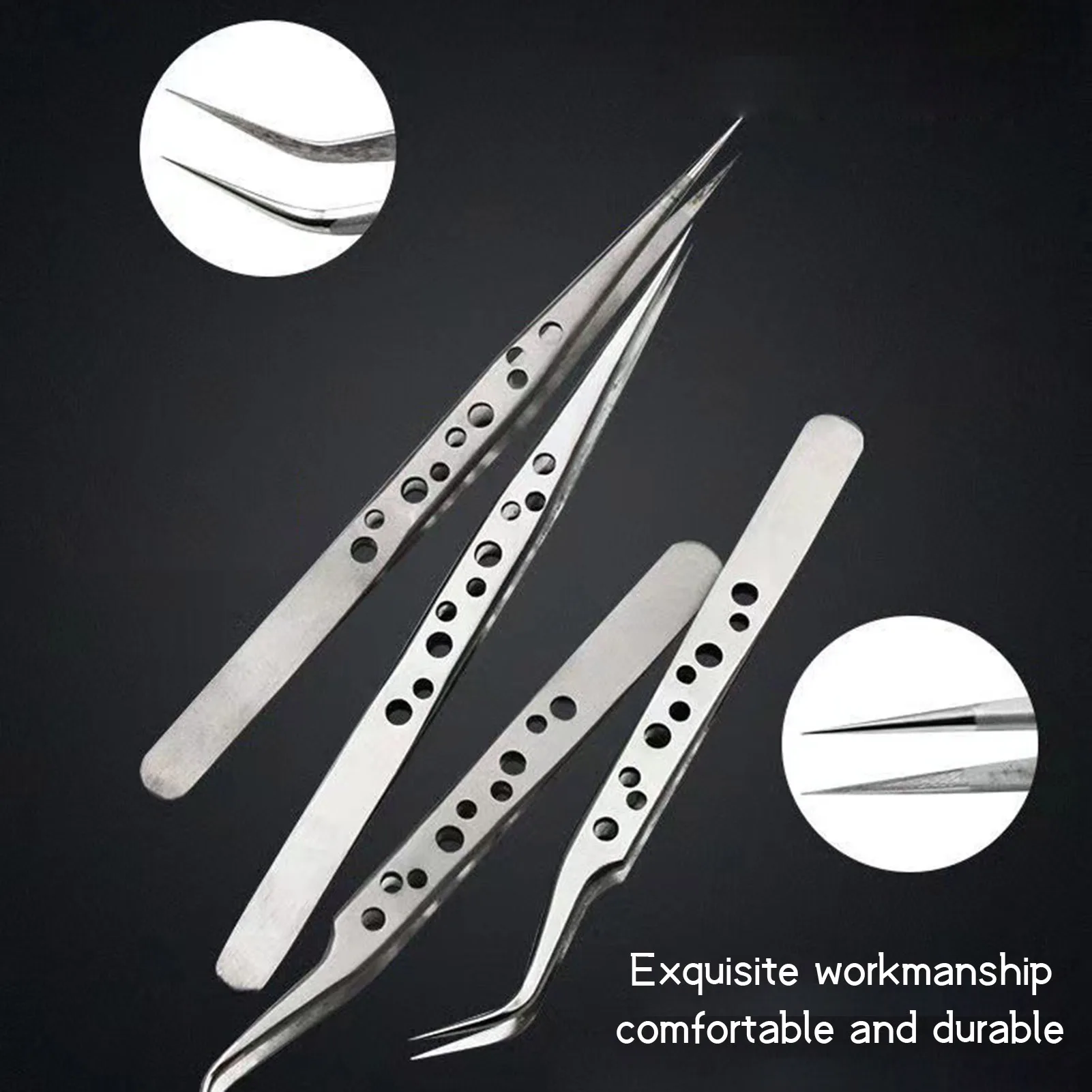 Heavy Duty Thickened Stainless Steel Tweezers Perfect Alignment / Grip High Precision Tweezer for Makeup Cosmetic Tool