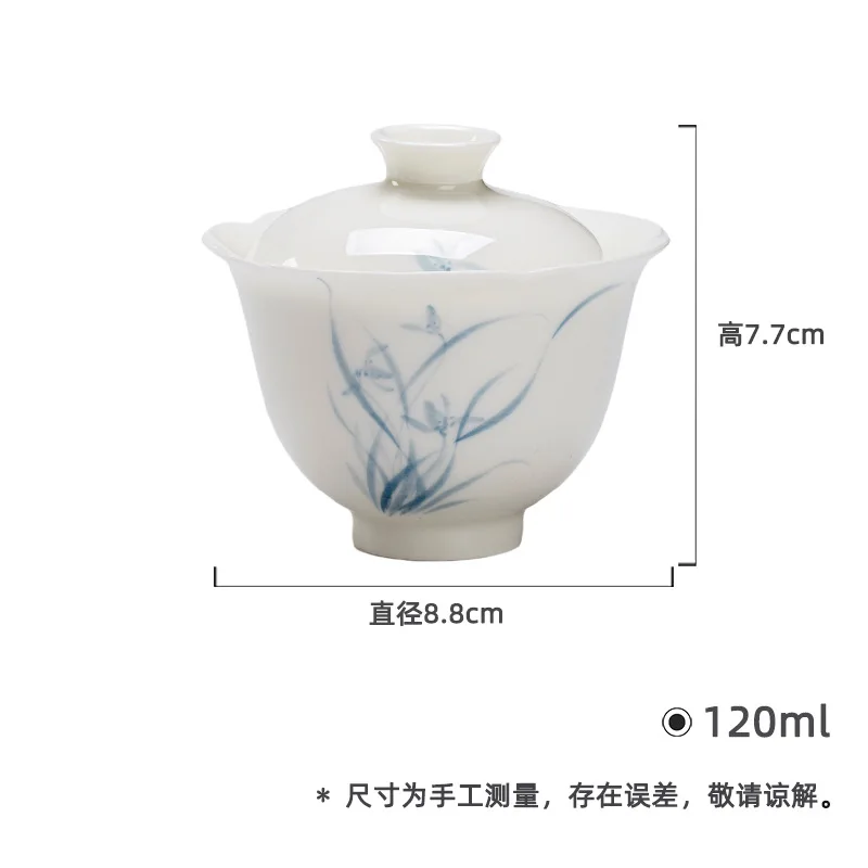 

Imitation Song Dynasty High Foot Flower Mouth Gaiwan Kung Fu Set Ceramic Hand-painted Blue and White Orchid Household Tea Br