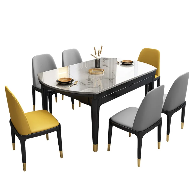 

Rock slab solid wood dining table and chairs, retractable for home modern simple and light luxury folding small