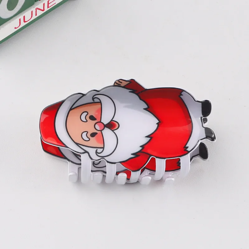 DS New Style Christmas Santa Claus Snowman Print Hair Claw Christmas Series Claw Clips Crab Hair Clip for Women Akcesoria do włosów