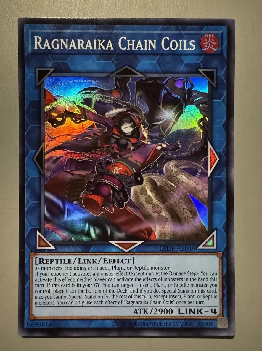 Yugioh KONAMI Duel Monsters LEDE-AE049 Ragnaraika Chain Coils Super Rare Asian English Collection Mint Card