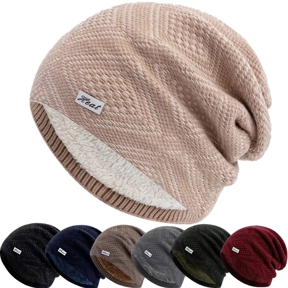 

New Style Unisex Warm Winter Hat With HEAT Mark Skull Cap Beanie Hat Thicken Winter Hats For Women Men Knit Hat