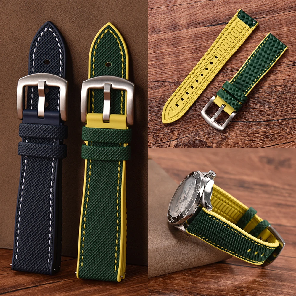 Waterproof FKM Rubber Sport Watch Band 18mm 20mm 22mm 24mm Quick Release Premium Leather Replacement Watch Strap for Active Use