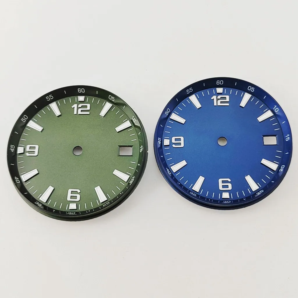 31mm Black Sterile Watch Dial With Date Windows Green Luminous Fit NH35 NH36 Automatic Movement Watches Accessories Parts