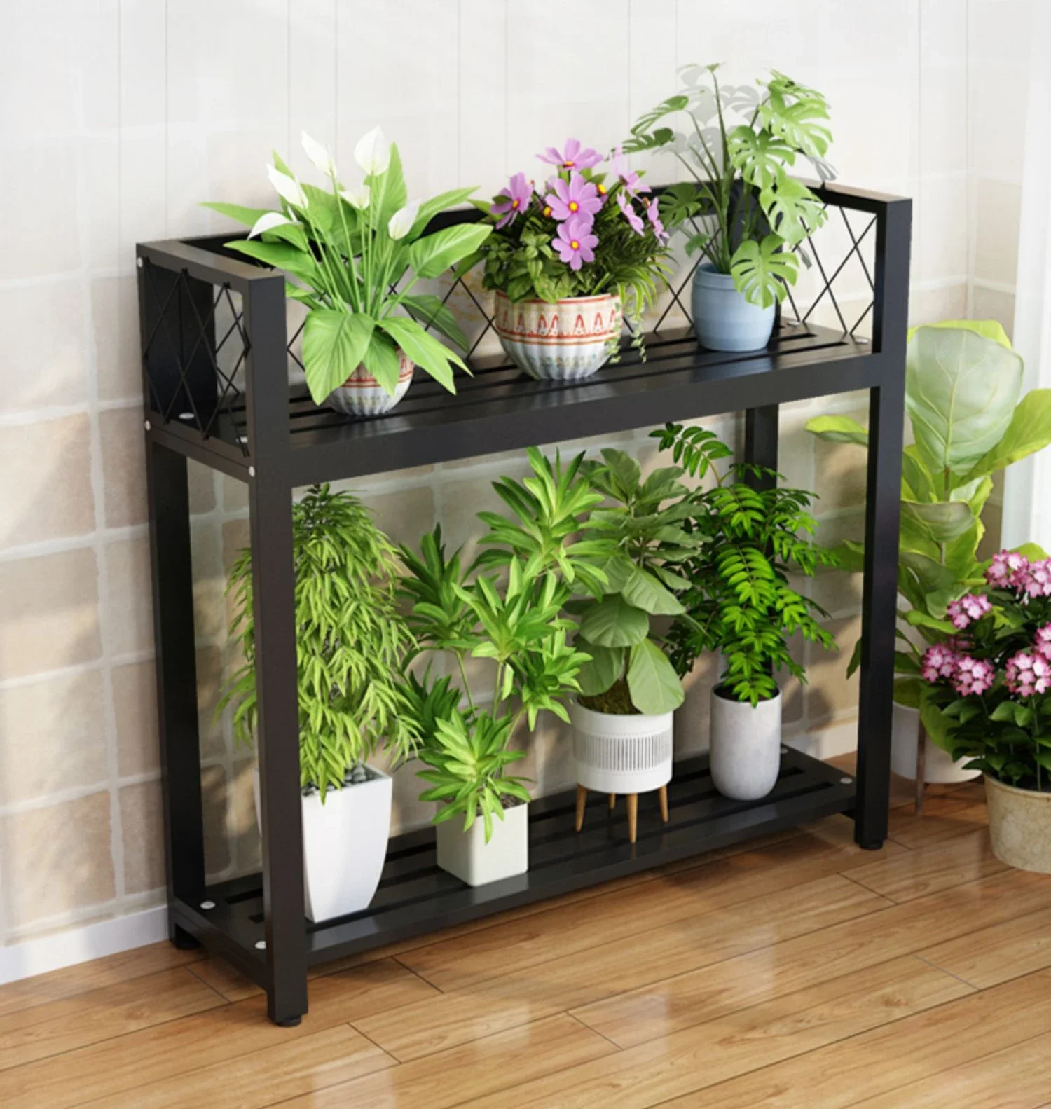 Balcony flower stand, air conditioner, outdoor unit, shelf, simple wrought iron, indoor green plant bonsai shelf