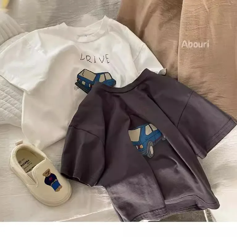 Kurzarm T-shirt Kleines Auto Drucken T-shirts Sommer Kleidung Jungen Und Mädchen Einfache Alle-spiel Bodenbildung Shirt Baby Dünne lose Tops