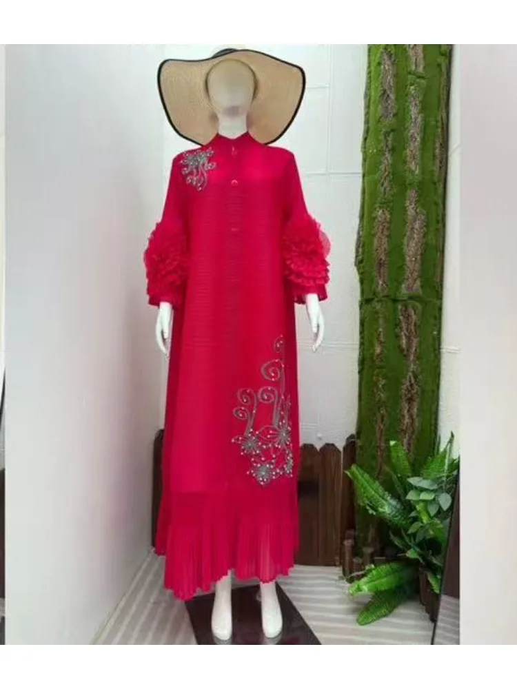 2025, neue faltige handgefertigte Perlen, handgekurbelte Blumenjacke, Kleid, Mode, Schwerindustrie, Scheibenblume, Perlen, lange Kleider für Damen