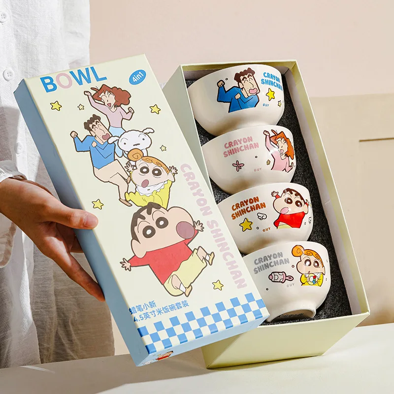 

2025 Cartoon 4pcs Shin-chan New Family Series Home Tableware Set Kawaii Ceramics 4.5-inch Drinking Ton Rice Bowl Birthday Gift