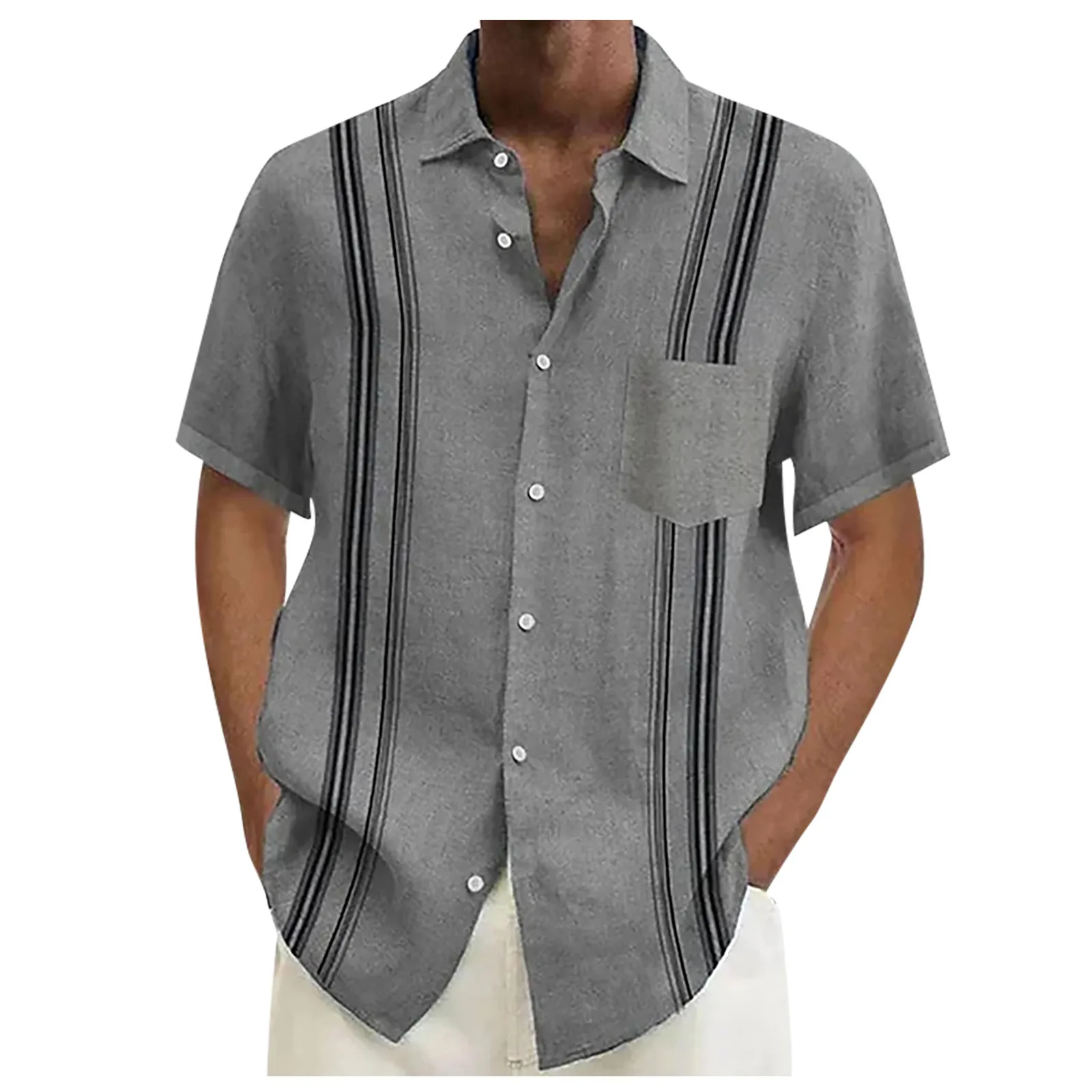 

Designer Spring Summer Men's Casual Cotton Linen Solid Color Short Sleeve Shirts Loose Shirts