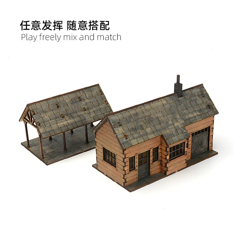Scène d'architecture de maison de Station de ville, modèle assemblé en bois, ornement DI, cadeau fait à la main, 1/72