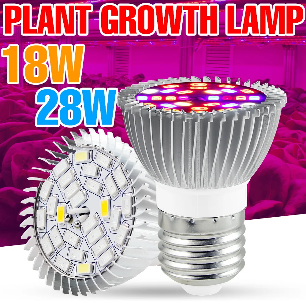 

Светодиодная лампа для растений 28 Вт, E27/E26, AC220V, полный спектр, для выращивания растений в горшках, фруктов, овощей, цветов, E14 110V
