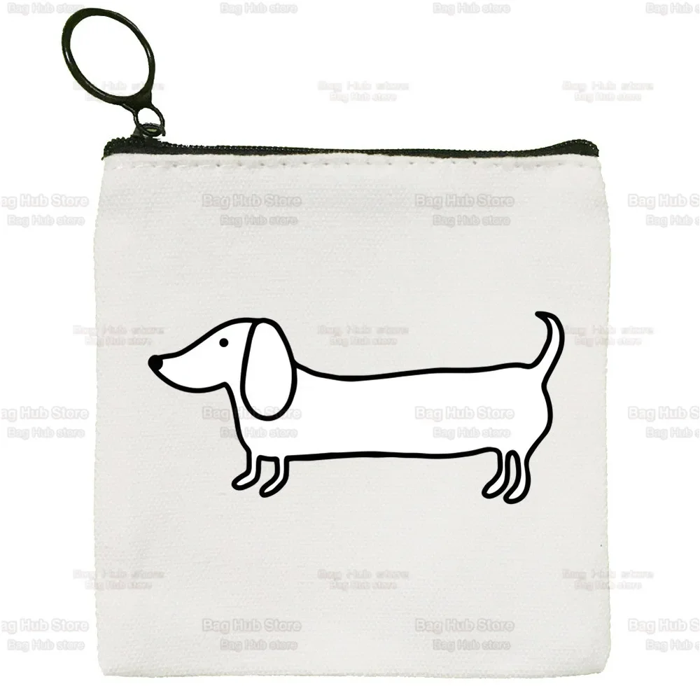 Engraçado cão bonito Animal Canvas Coin Purse, pequeno saco quadrado, saco chave, saco de armazenamento, cartão, Dachshund, Teckel