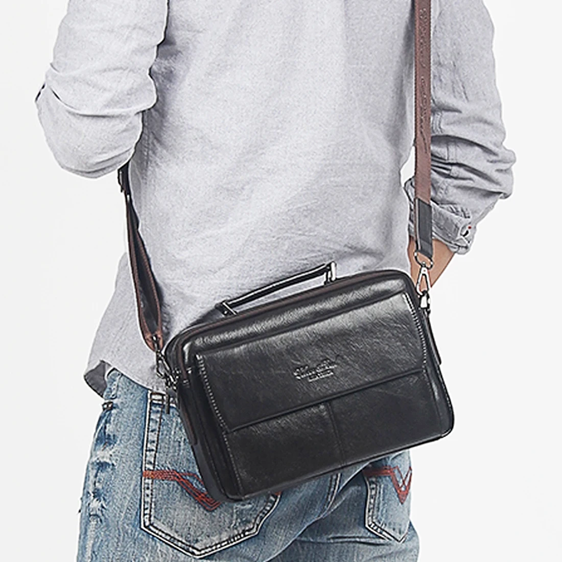 High Quality Genuine Leather Men Business Shoulder Bag Famous Brand Cross Body Messenger Bags Cowhide Handbag Tote Briefcase New