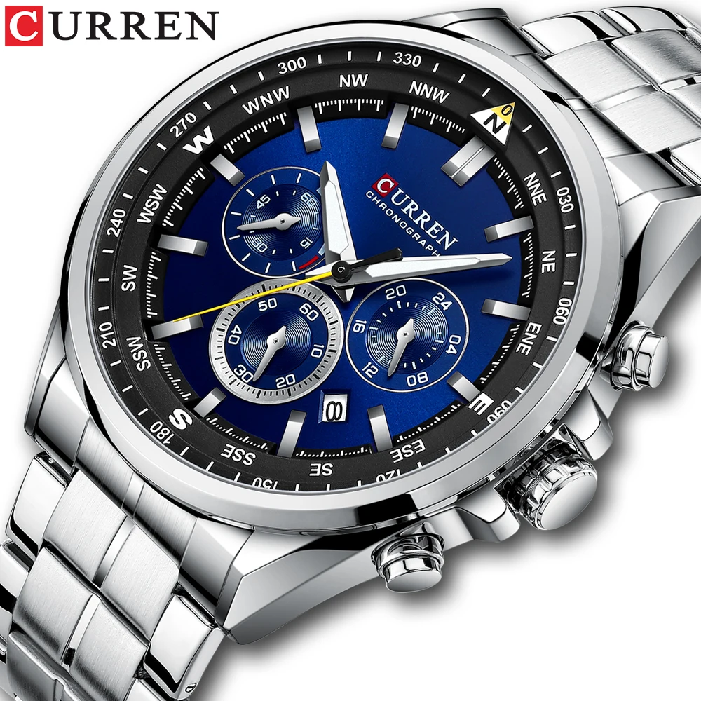 CURREN Luxury Wrist Watches for Men Stainless Steel Quartz Wristwatches with Chronograph Casual Sport Clock