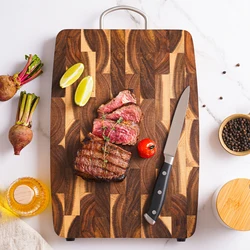 End Grain Butcher Block Premium Acacia Wood Cutting Board Chopping Board for Kitchen with Handle