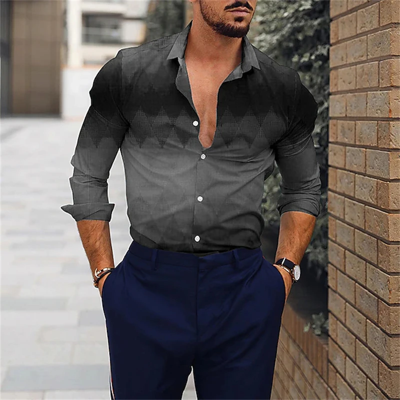 

Мужская повседневная новая рубашка с длинными рукавами, осенняя блузка с 3d красочным принтом, мужская однобортная рубашка с лацканами, одежда