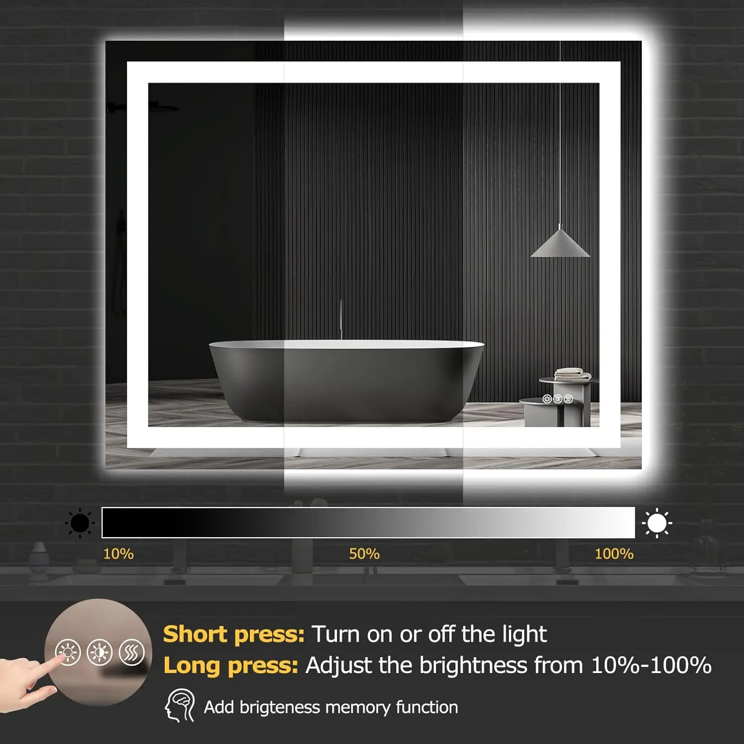 40X32 LED Bathroom Mirror with Anti-Fog, Dimmable Lighting, Shatterproof Glass, Horizontal/Vertical Mount