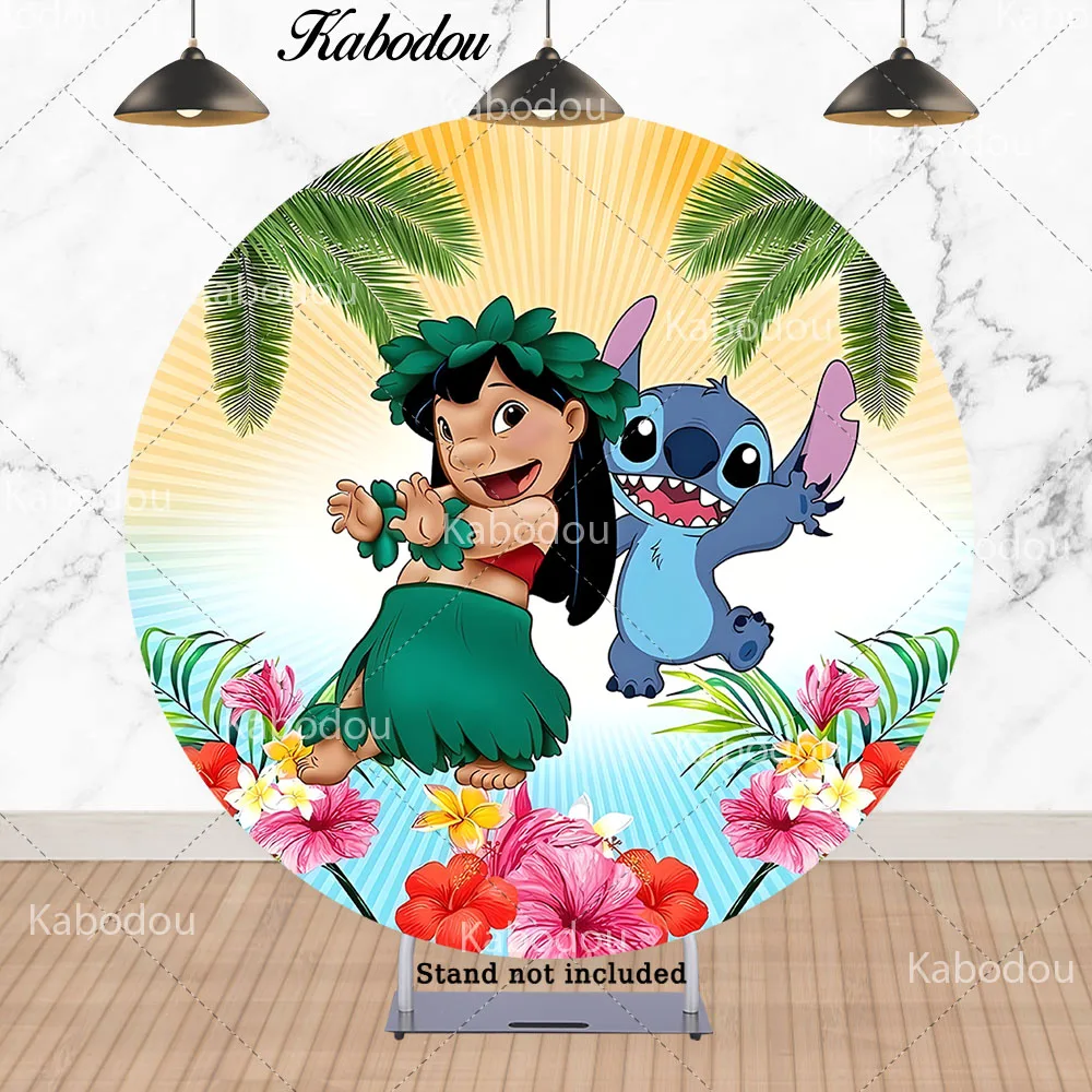 Disney Lilo & Stitch Round Photo Backdrop Kids Birthday Baby Shower Green & Blue Circle Photography Background Cylinder Covers