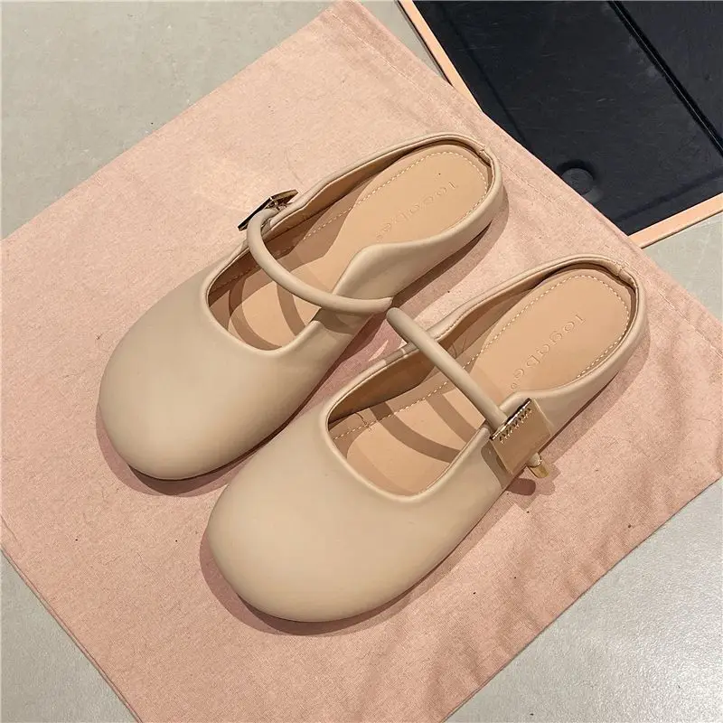 

Baotou slippers for women in summer soft soled, retro French lazy shoe new style one foot half drag beach slippers