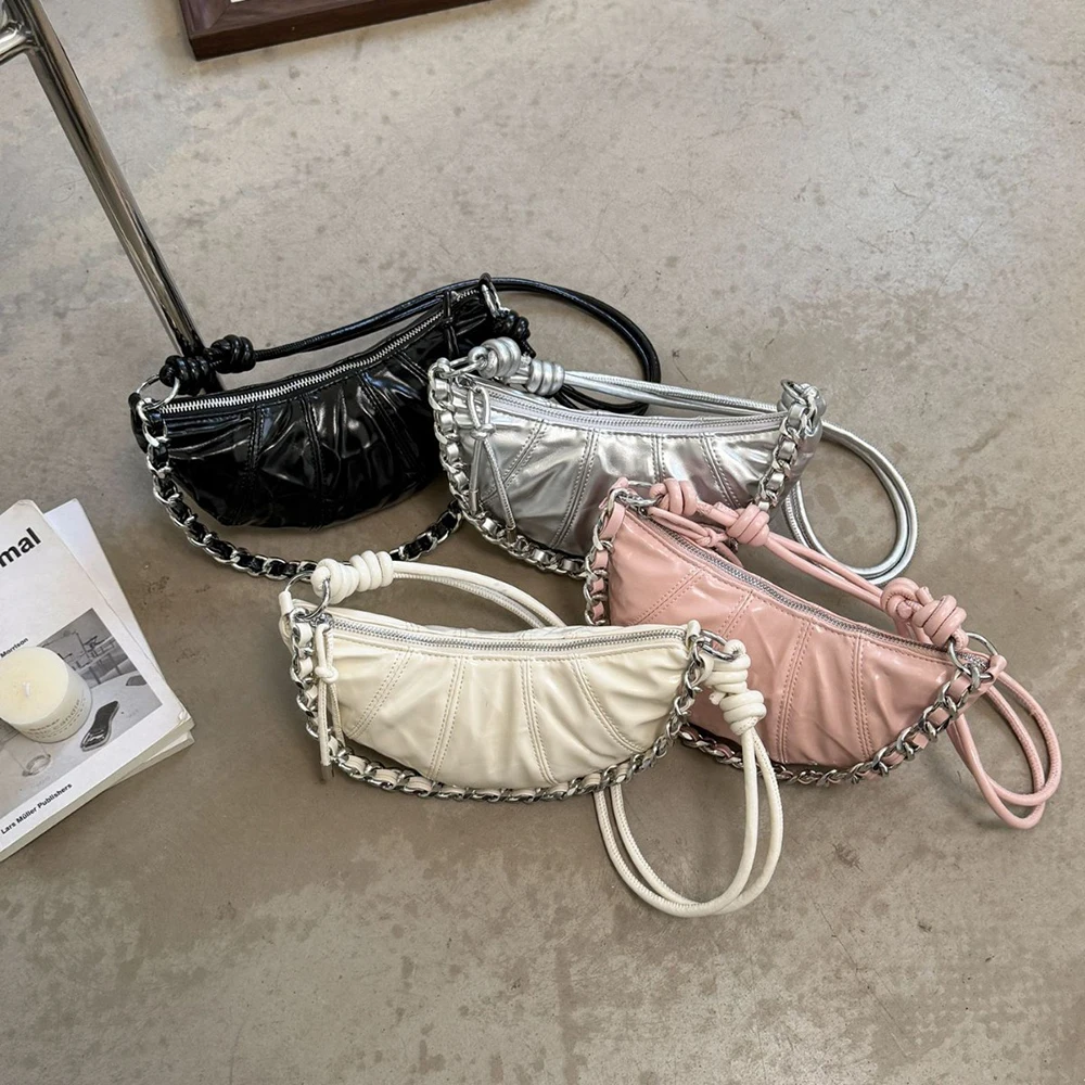 Delicate Glossy Pu Leather Shoulder Bag for Women Vintage High Grade Zipper Casual Crossbody Bags Chic Dating Armpit Bags