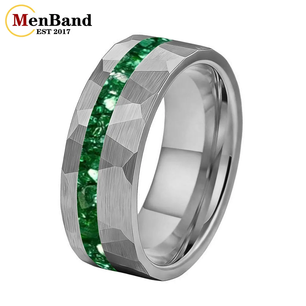 menband-6mm-8mm-男性と女性の高級結婚指輪-グリーンガラスストーン象嵌、カップルリング、婚約パーティージュエリーギフト