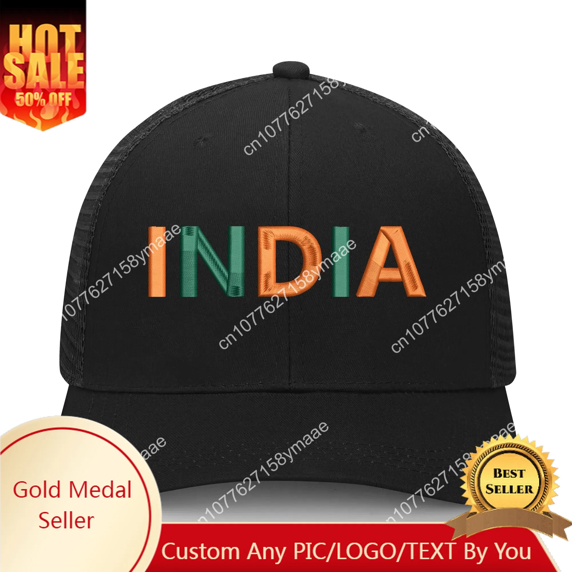 India Flag Embroidery Hat Mens Womens Sports Baseball Hat Breathable Mesh Summer Sun Visor Headwear Custom Made Caps Logo