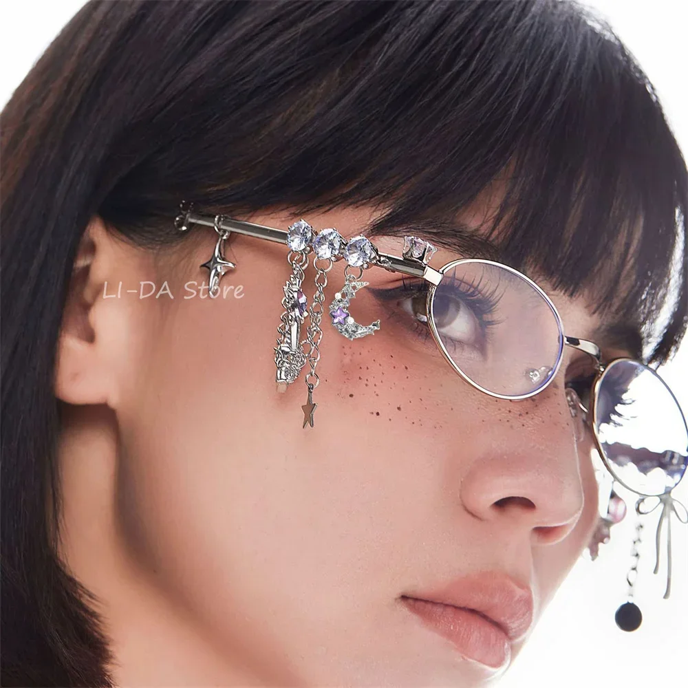Lolita Eyeglasses Sweet Cool Spicy Girl Fashion Star Diamond Small Frame Elliptical Glasses COS Eyewear Cosplay Accessories