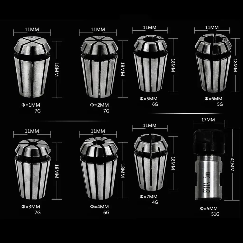 

Набор пружинных цанг 1–711 из 7 шт. и удлинитель 5 мм для ЧПУ