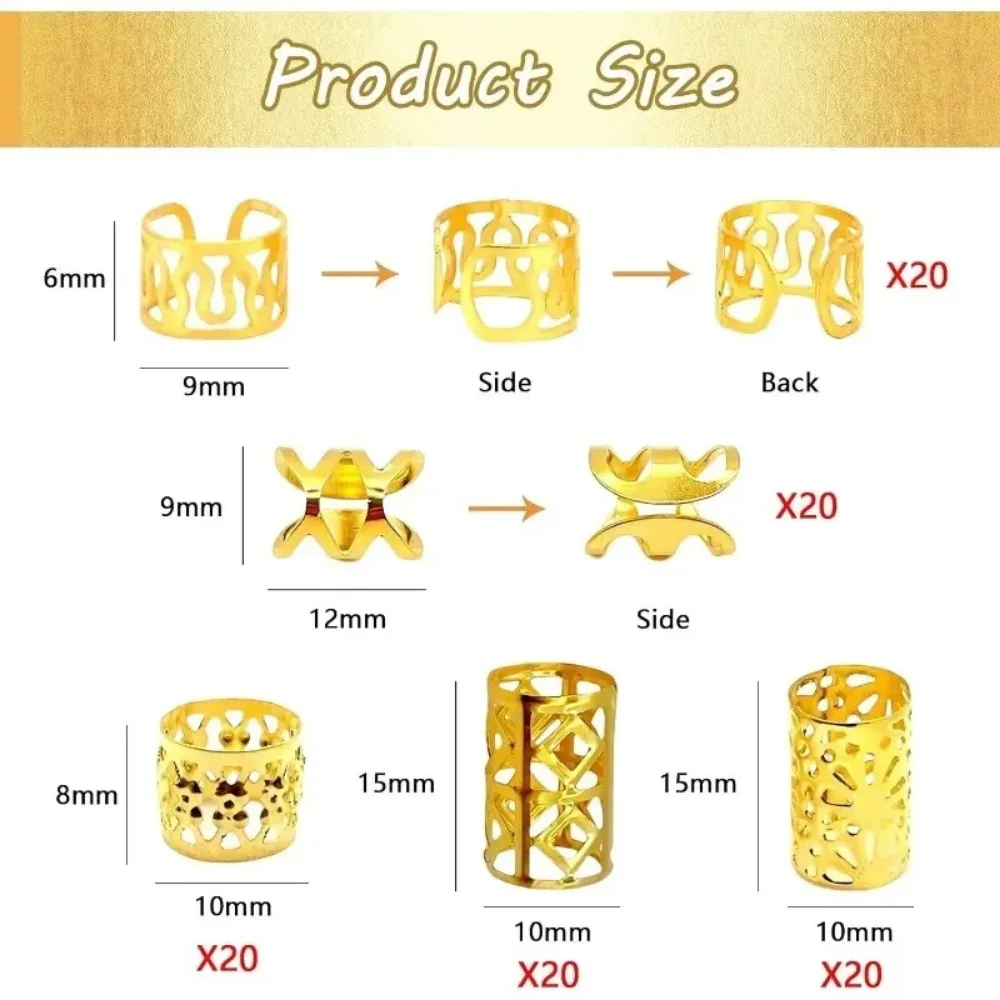 For Braids & Dreadlocks Decorative Ring Headpiece 100 Gold Hair Cuffs, Aluminum Dread Locks Jewelry Rings & Beads