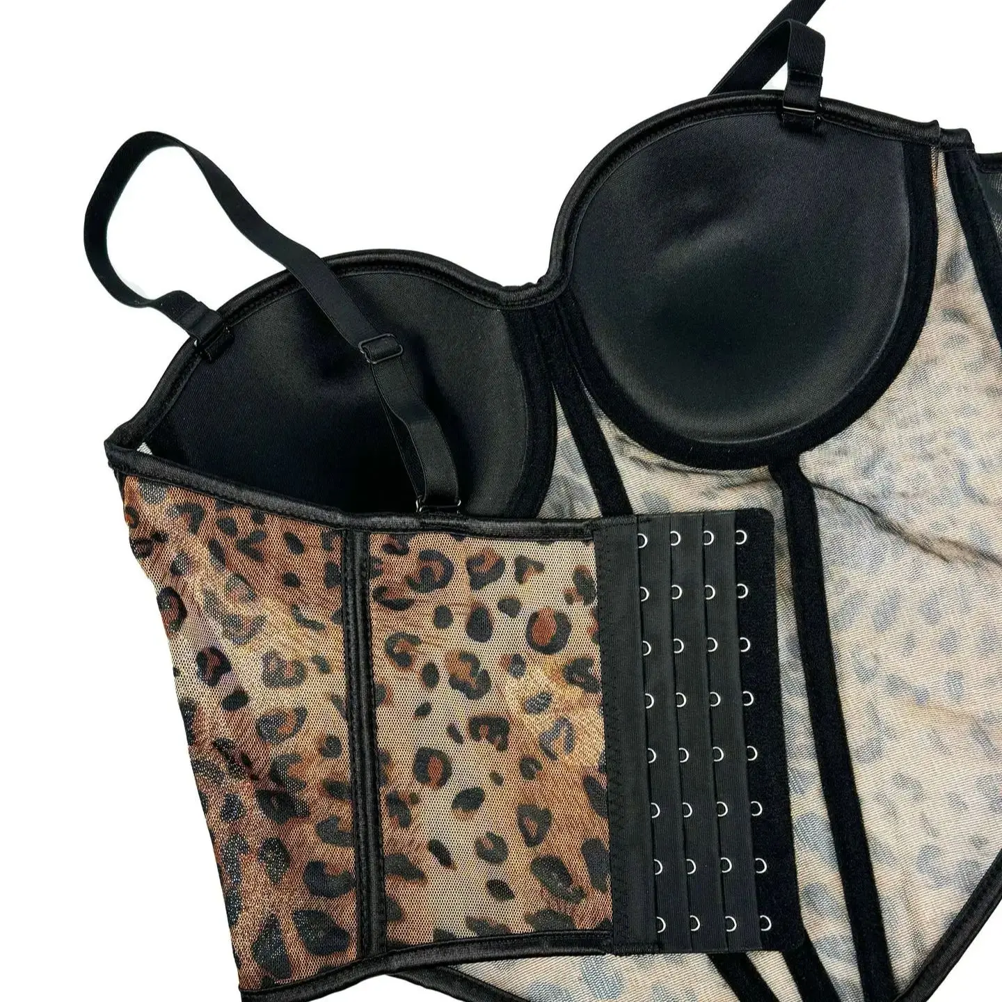 Sexy Irregular Push Up Boned Corset Y2k Crop Tops French Ladies Bustier Bra Vest Tank Top Women Leopard Mesh Corsets Streetwear