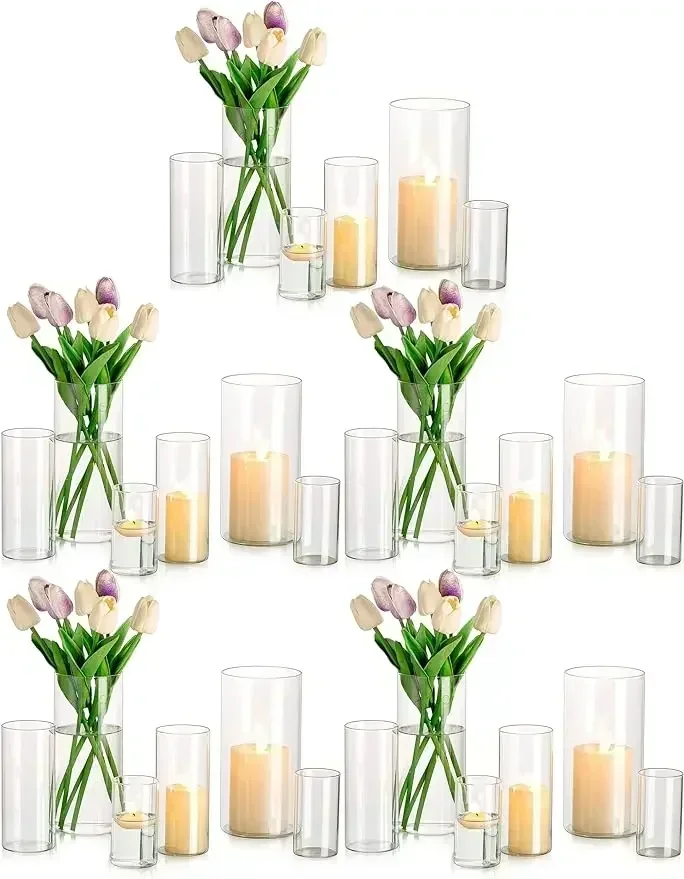 Cylinder Glass Vase Set of 30, Cylinder Vases for Centerpieces Bulk, Modern Clear Vases for Flowers, Hurricane Candle