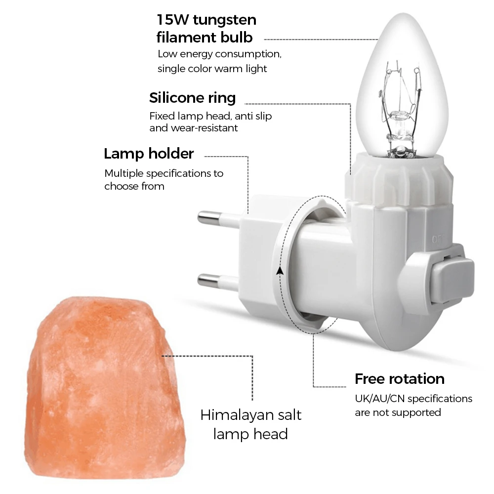 Creative Himalayan Salt Lamp LED Plug-in Warm Color Night Light Crystal Rock Sleep Lamp 360 Degree Rotation Room Decoration Lamp