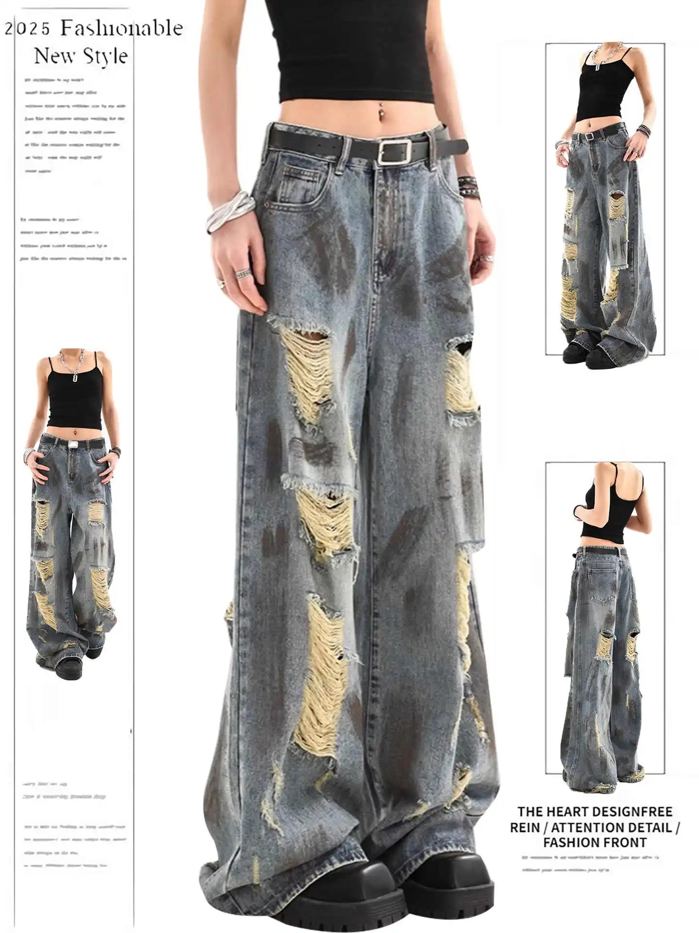 

Women Blue Y2k Baggy Ripped Jeans Harajuku Vintage Denim Trousers Japanese 2000s Style Grunge Jeans Pants Oversize Clothes 2025