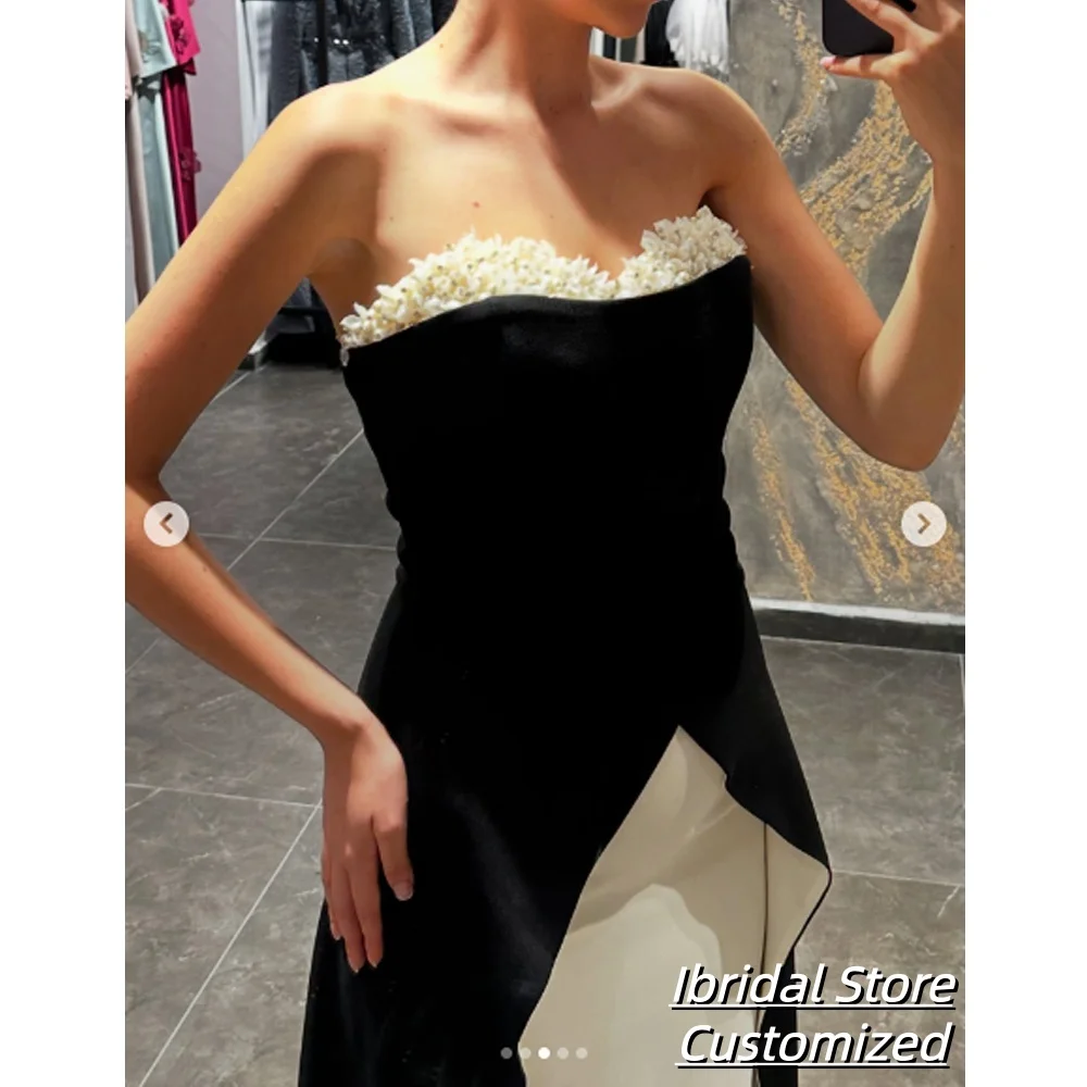 Customized Mermaid Evening Dresses Floor-length Strapless Sleeveless Prom Gown  Beading Crystal Simple Draped Party Gowns
