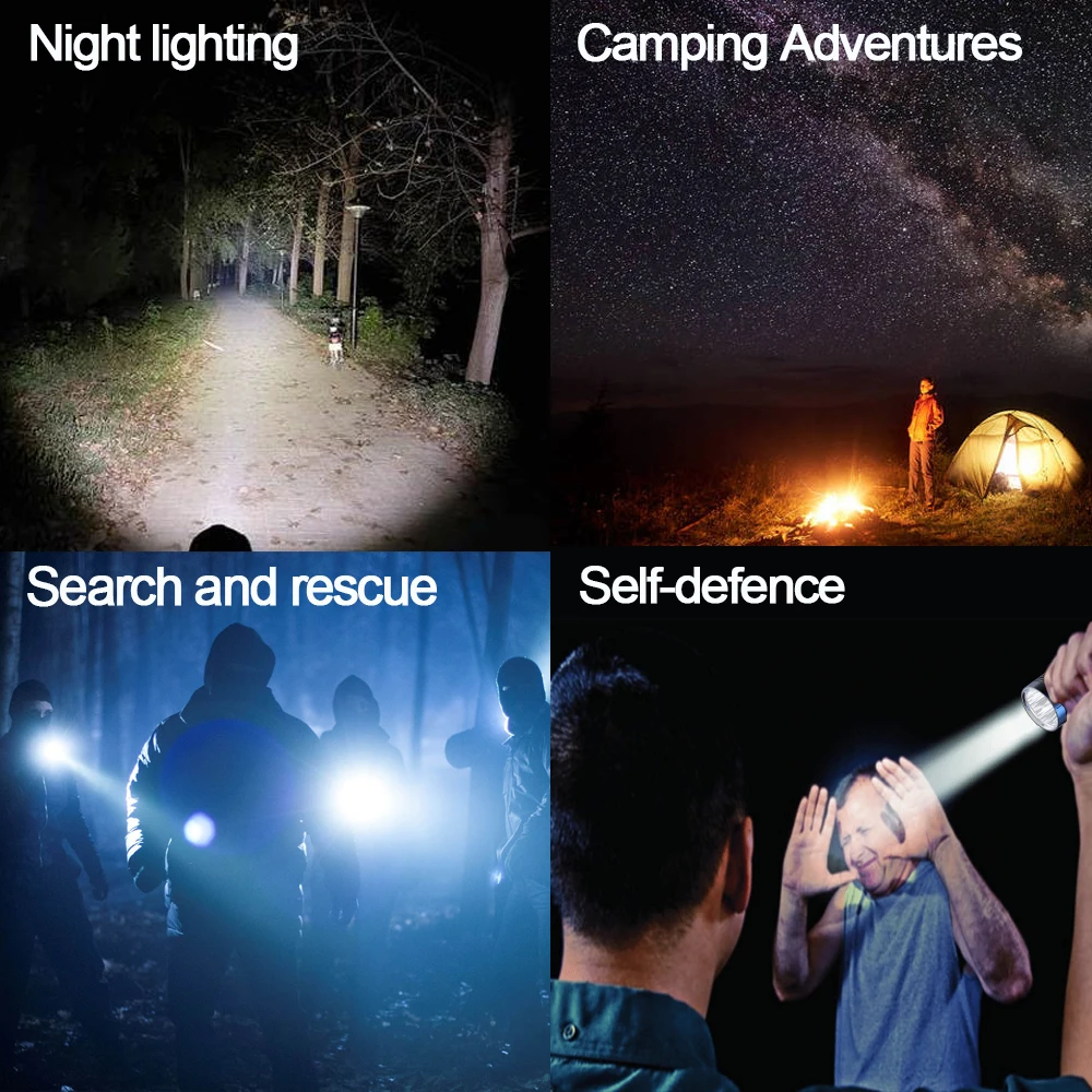 12000 High Lumen Rechargeable Powerful LED Flashlight 6 Mode IPX5 Waterproof Super Bright Tactical Torch Power Bank for Camping