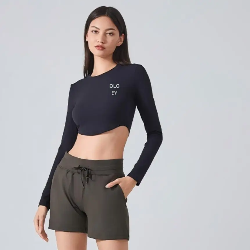 2026 Fashion Round Neck Sports Long Sleeve T-shirt, Women's Elastic Slimming Fitness Top, Simple and Versatile Yoga Clothing