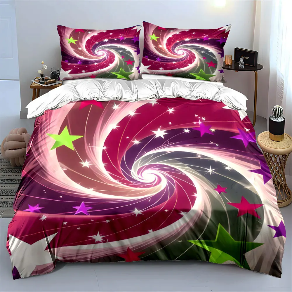 Colorful Starry Spiral Decoration Set Soft Skin-Friendly Bedding Set Includes 1 Duvet Cover And 2 Pillowcase, Gift