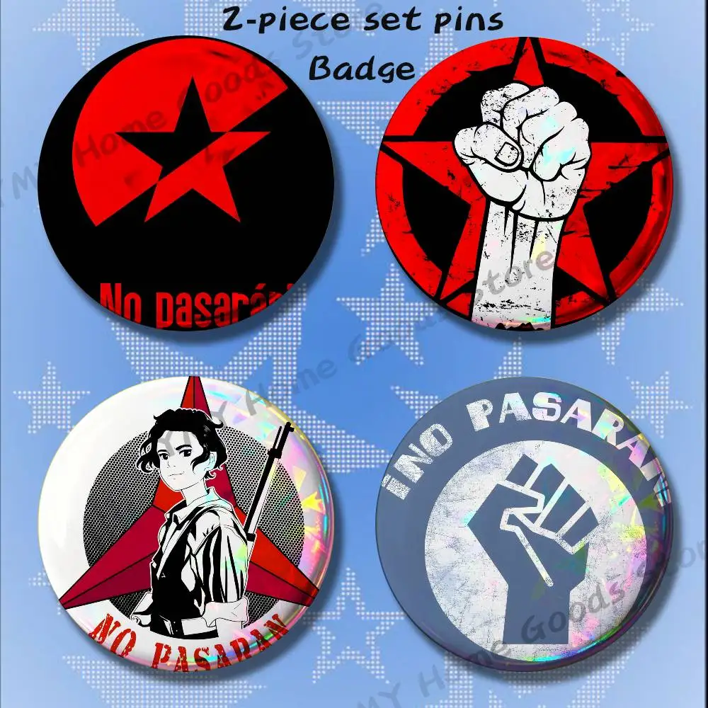 NO PASARAN Brooches for Backpack Accessories 25 32 44 58 75mm Round 2-piece set Free Mix