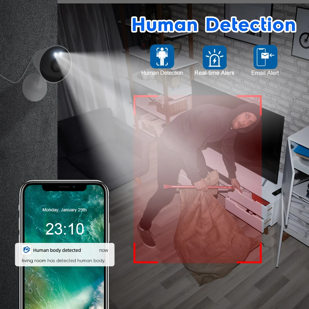 Tinosec 1080P WiFi IP Camera USB Power Baby Monitor Camera Human Detection Night Vision Sound Alert Cam Support Alexa Google