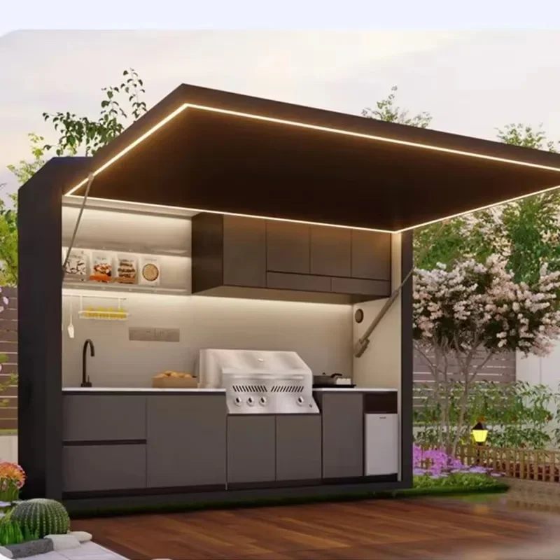 Modern Modular Outdoor Kitchen Set with Aluminium BBQ Cabinets & Grill